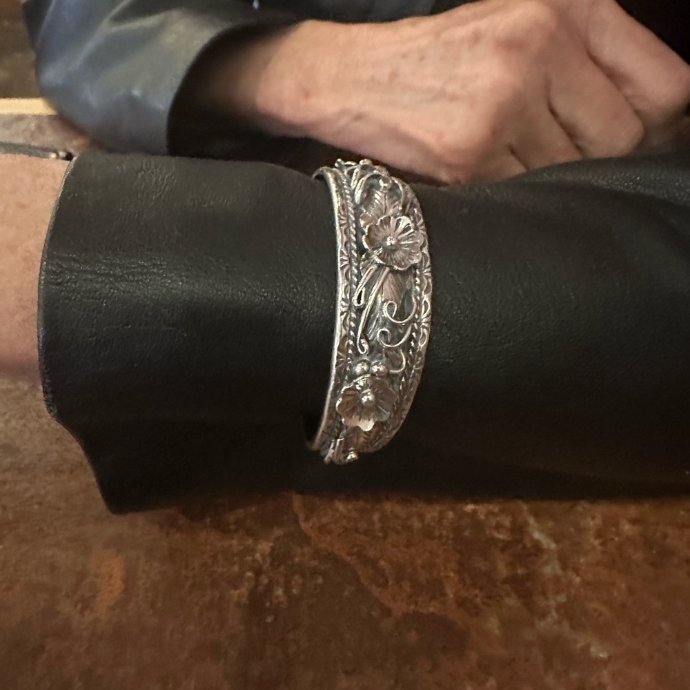 Navajo Sterling Silver Floral Cuff Bracelet